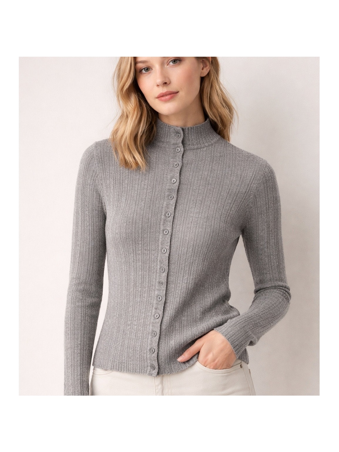 Margaret O'leary Wool Stand Collar Cardigan Gray